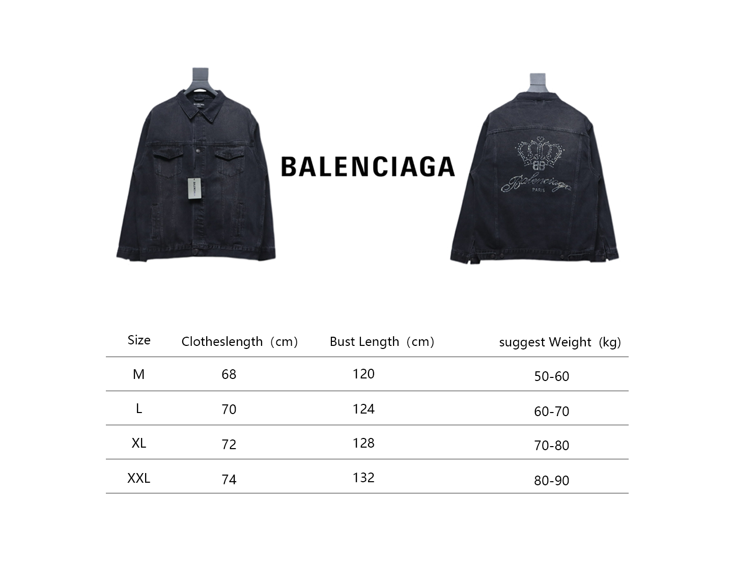 Balenciaga Crown Hot Diamond Couple Denim Jacket Black