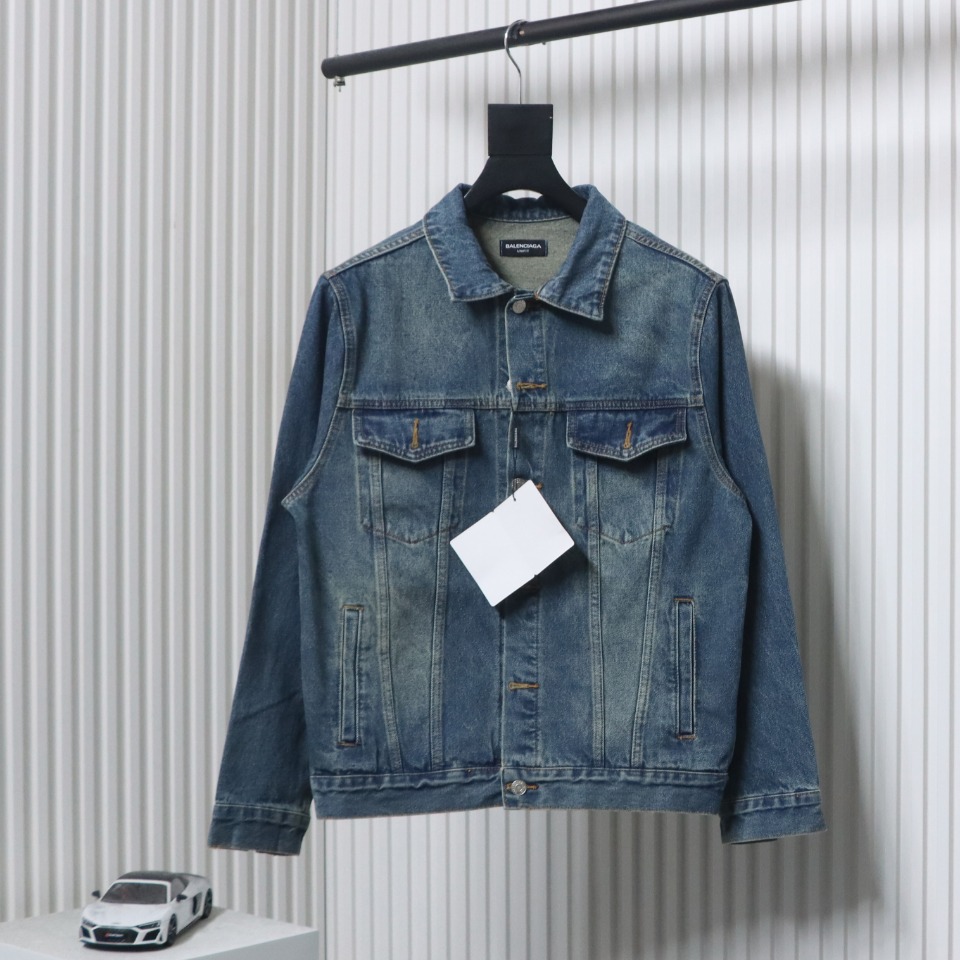 Balenciaga Crown Hot Diamond Couple Denim Jacket Blue