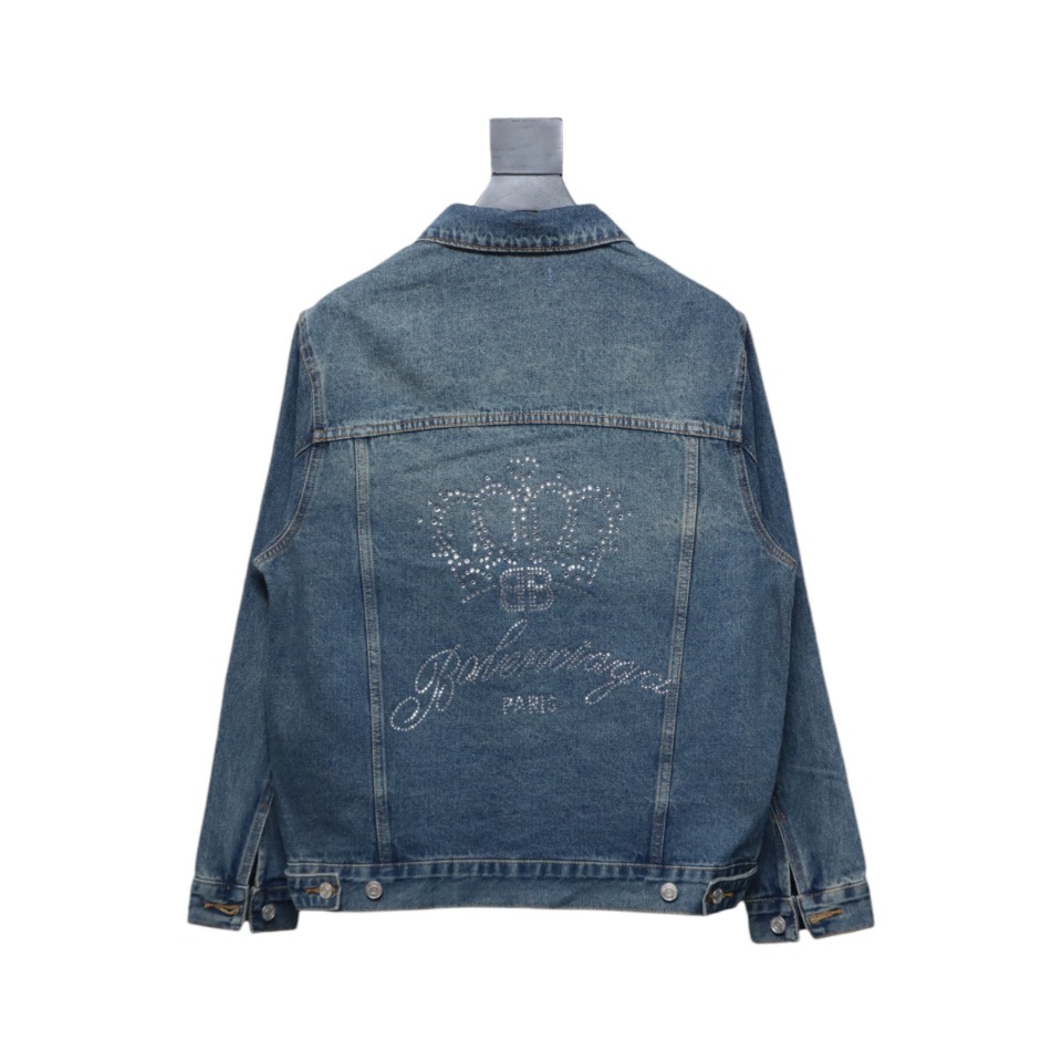 Balenciaga Crown Hot Diamond Couple Denim Jacket Blue