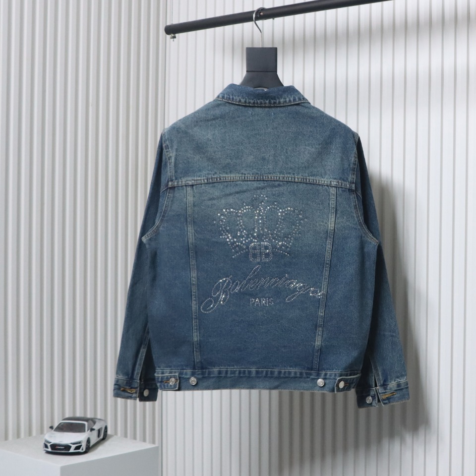 Balenciaga Crown Hot Diamond Couple Denim Jacket Blue