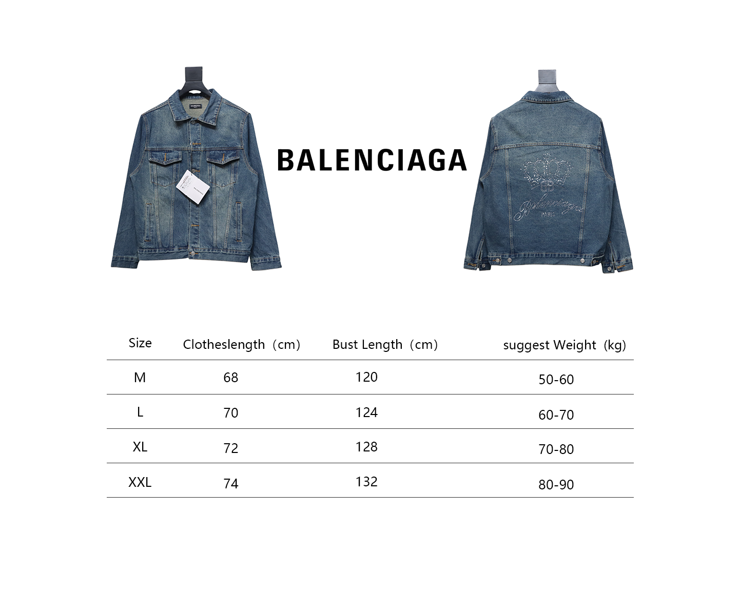 Balenciaga Crown Hot Diamond Couple Denim Jacket Blue