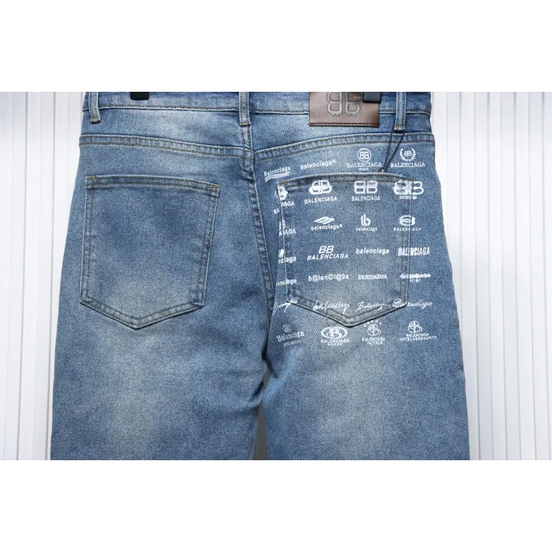 Balenciaga Danmu Back Waist Logo Collection Print Stretch Slim Jeans