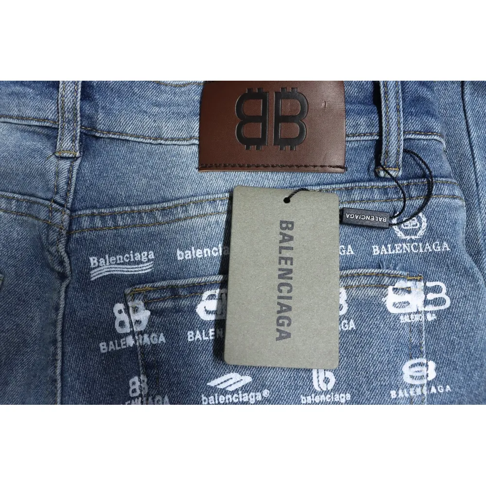 Balenciaga Danmu Back Waist Logo Collection Print Stretch Slim Jeans