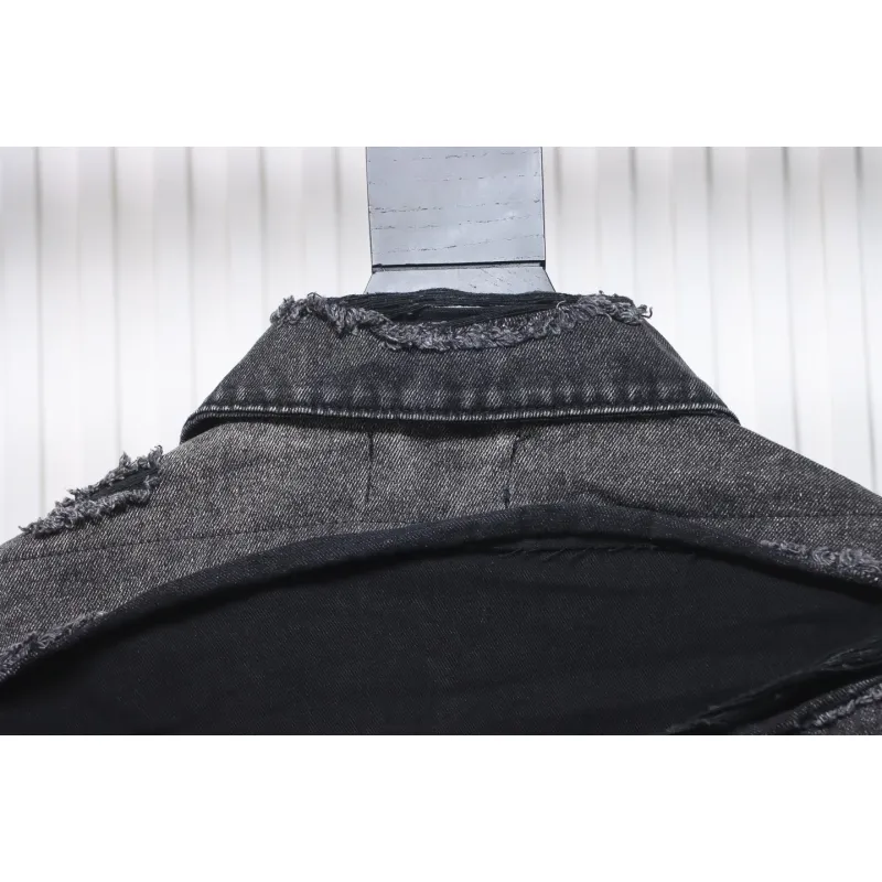 Balenciaga Distressed Ripped Lightning Denim Jacket