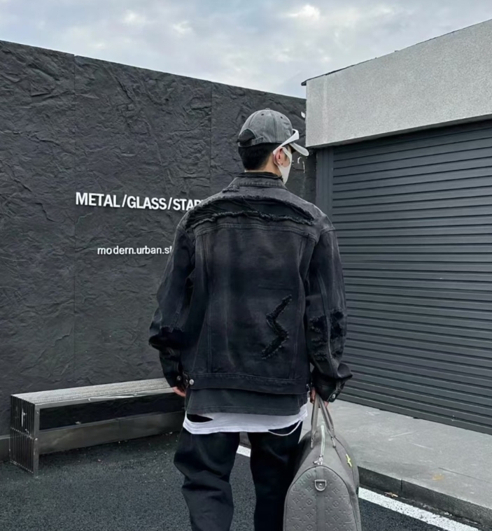 Balenciaga Distressed Ripped Lightning Denim Jacket