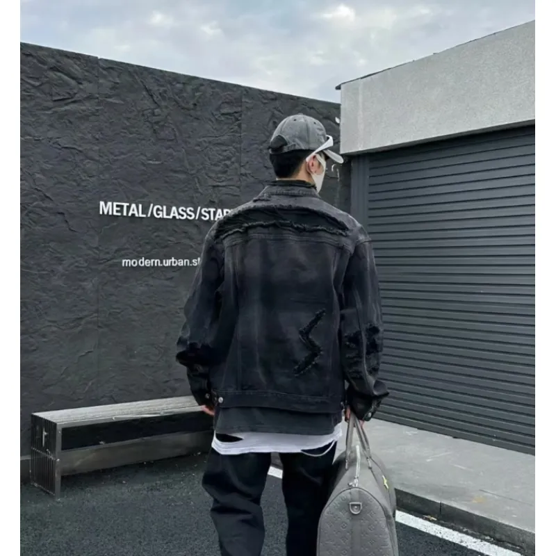 Balenciaga Distressed Ripped Lightning Denim Jacket