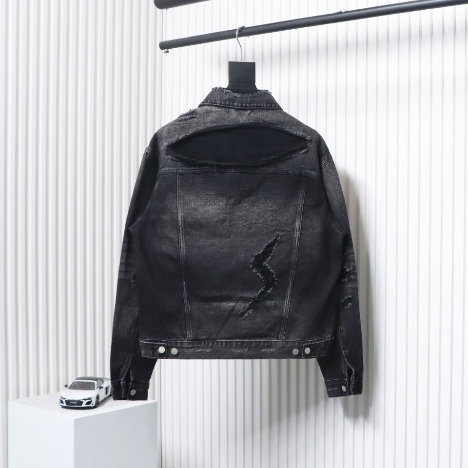 Balenciaga Distressed Ripped Lightning Denim Jacket