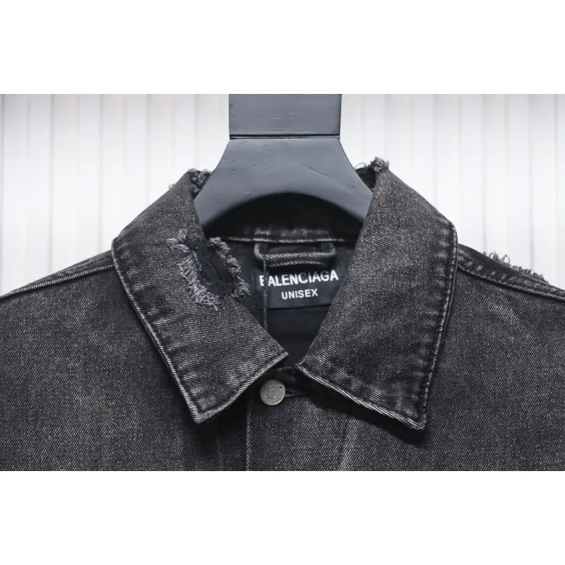 Balenciaga Distressed Ripped Lightning Denim Jacket