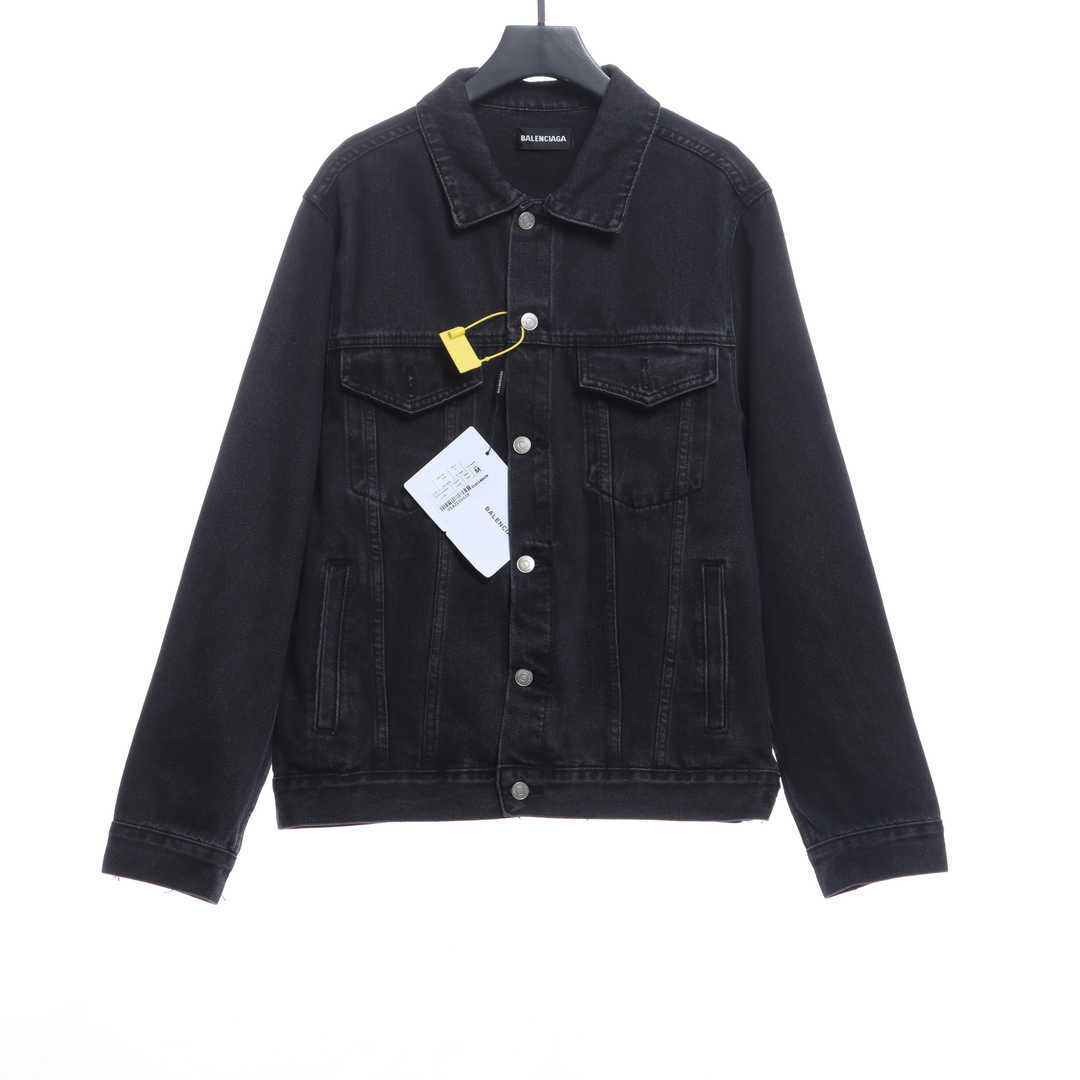 Balenciaga Double B Graffiti Washed Denim Jacket Black