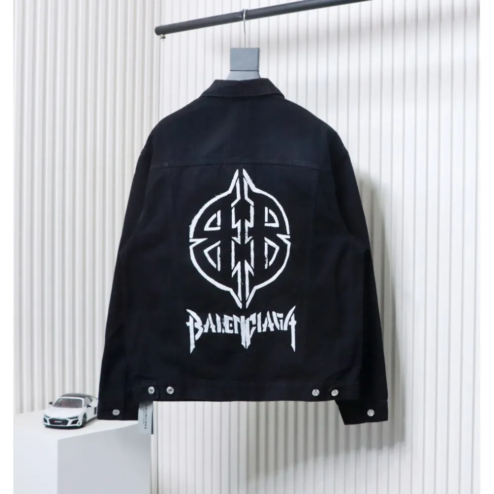 Balenciaga Double B Print On Back Denim Jacket