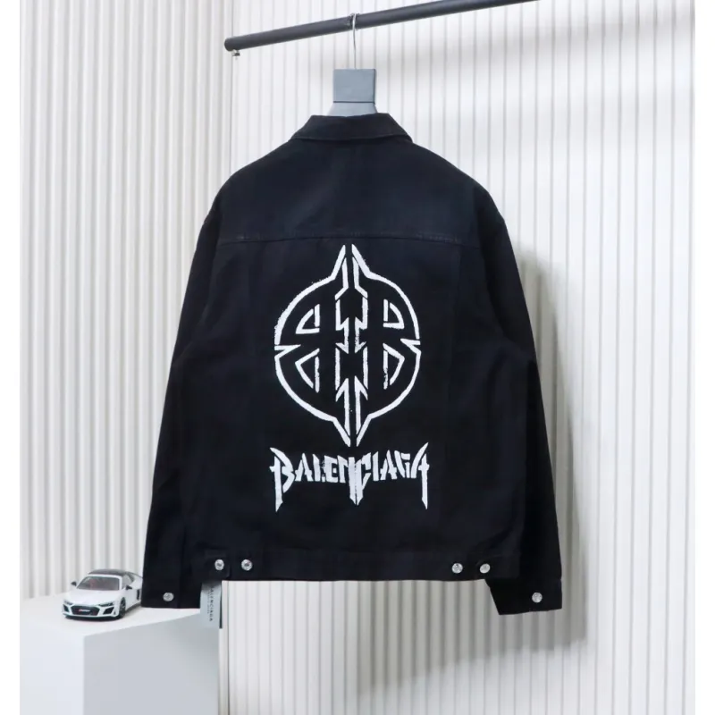 Balenciaga Double B Print On Back Denim Jacket