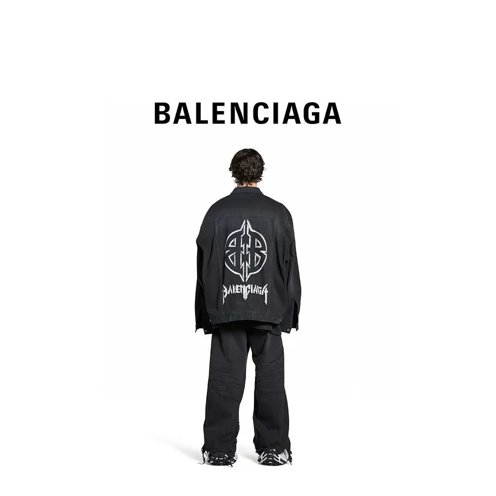 Balenciaga Double B Print On Back Denim Jacket
