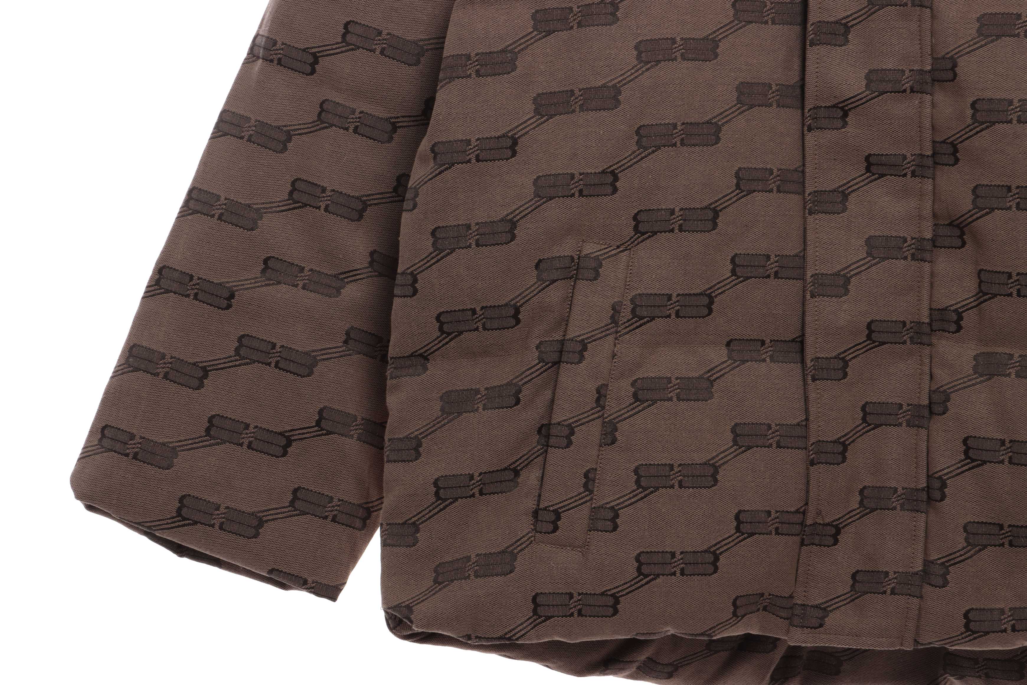 Balenciaga Full-Print Button Jacquard Down Jacket Brown