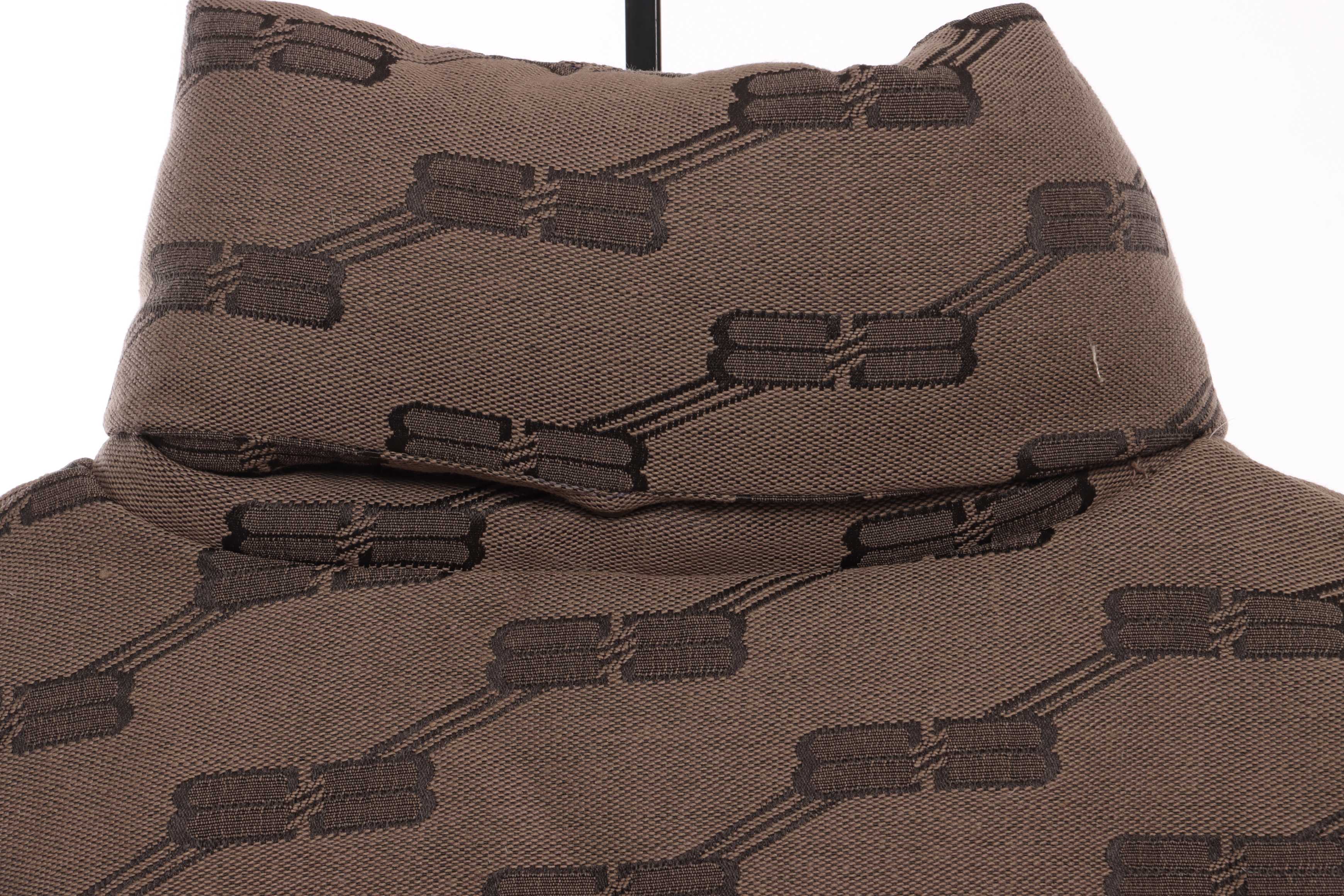 Balenciaga Full-Print Button Jacquard Down Jacket Brown