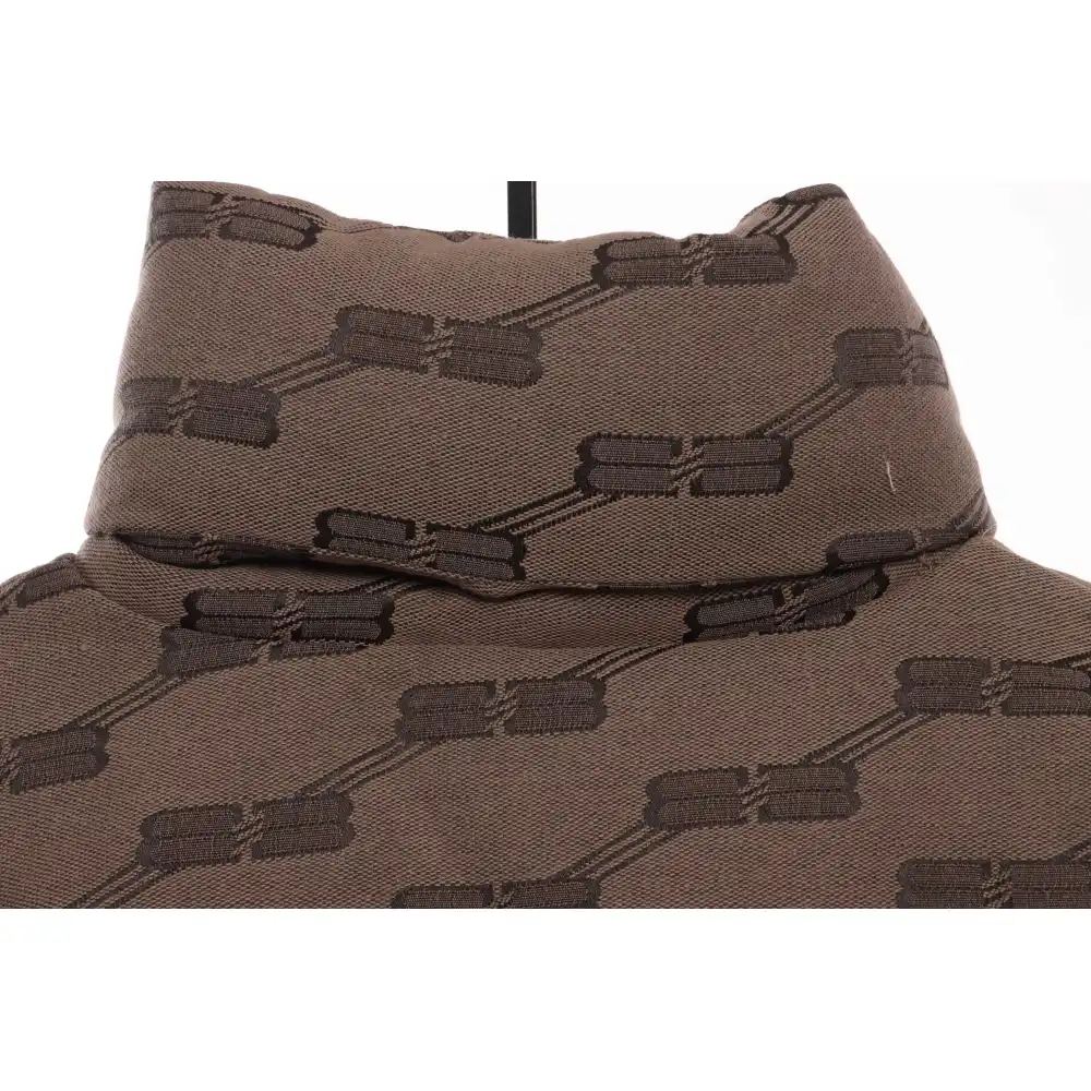 Balenciaga Full-Print Button Jacquard Down Jacket Brown