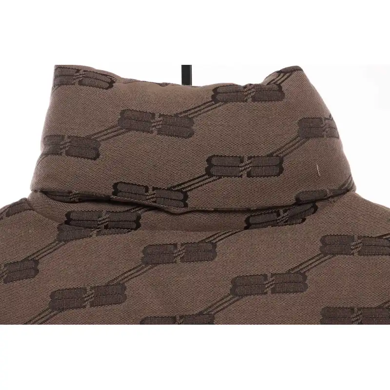 Balenciaga Full-Print Button Jacquard Down Jacket Brown