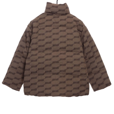 Balenciaga Full-Print Button Jacquard Down Jacket Brown 02