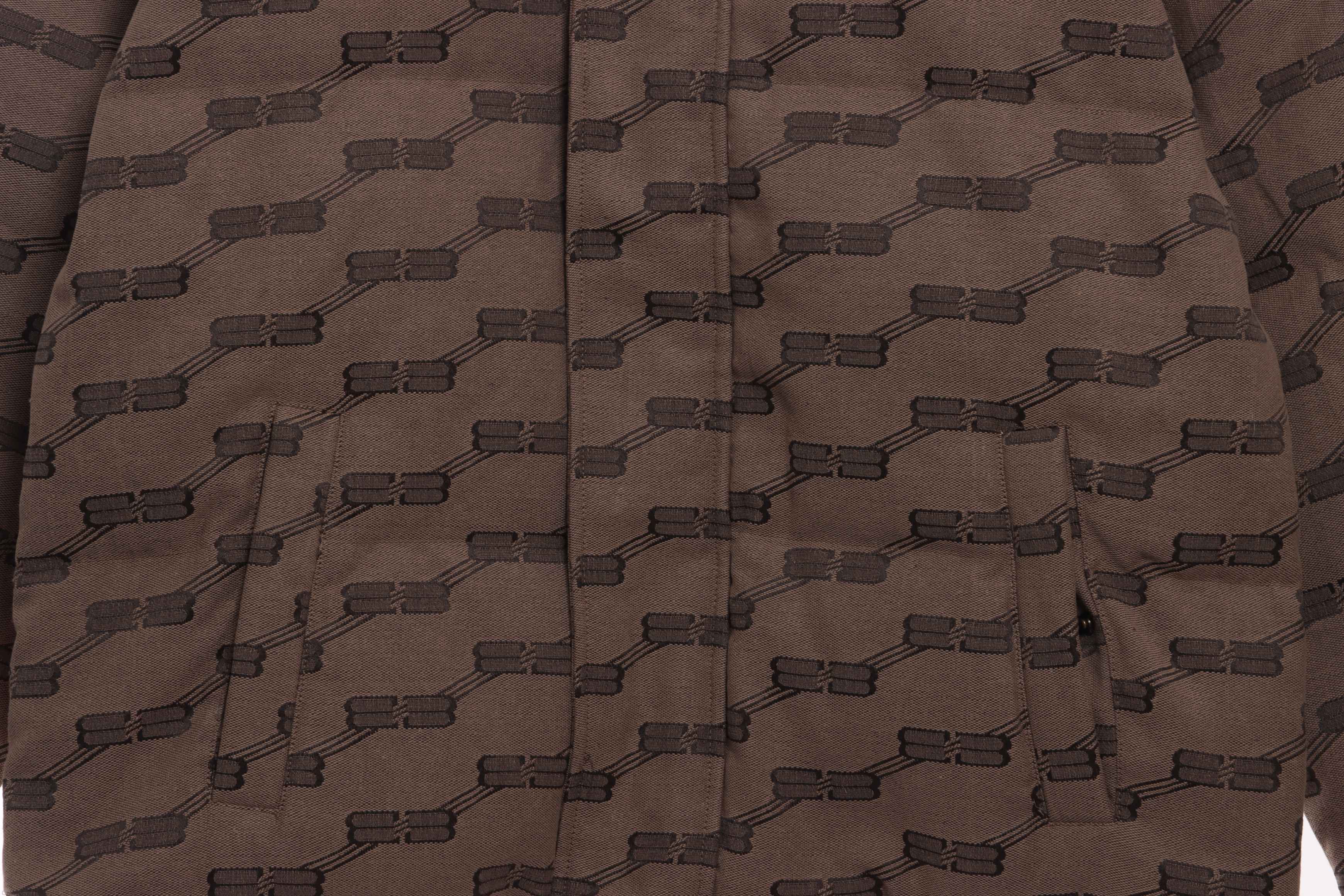 Balenciaga Full-Print Button Jacquard Down Jacket Brown