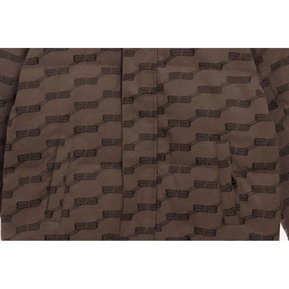 Balenciaga Full-Print Button Jacquard Down Jacket Brown