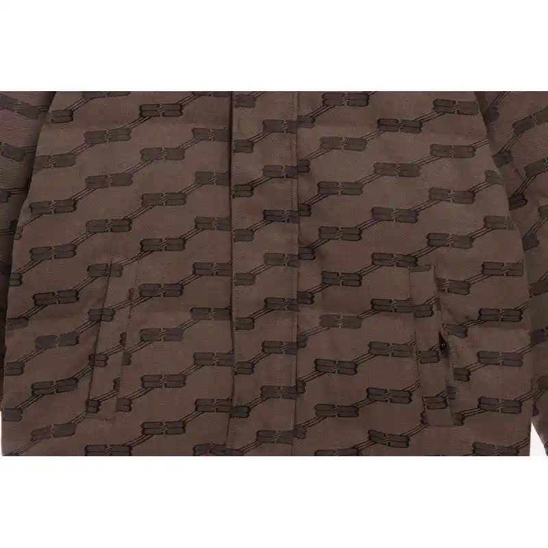 Balenciaga Full-Print Button Jacquard Down Jacket Brown