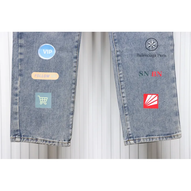 Balenciaga Lettering Printed Jeans Blue