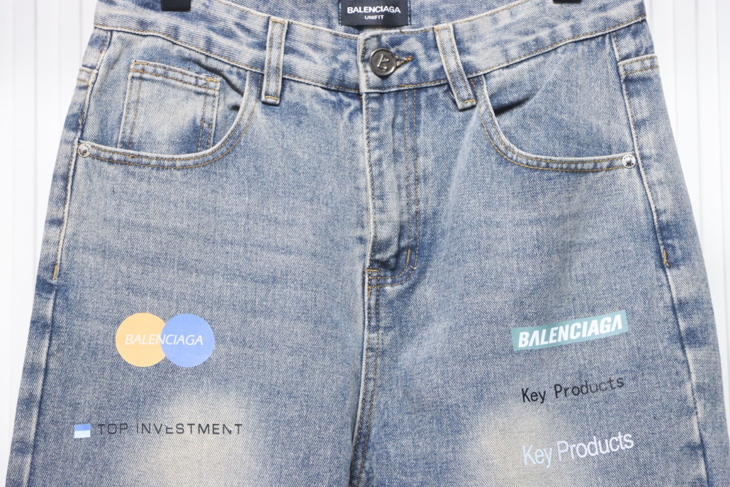 Balenciaga Lettering Printed Jeans Blue