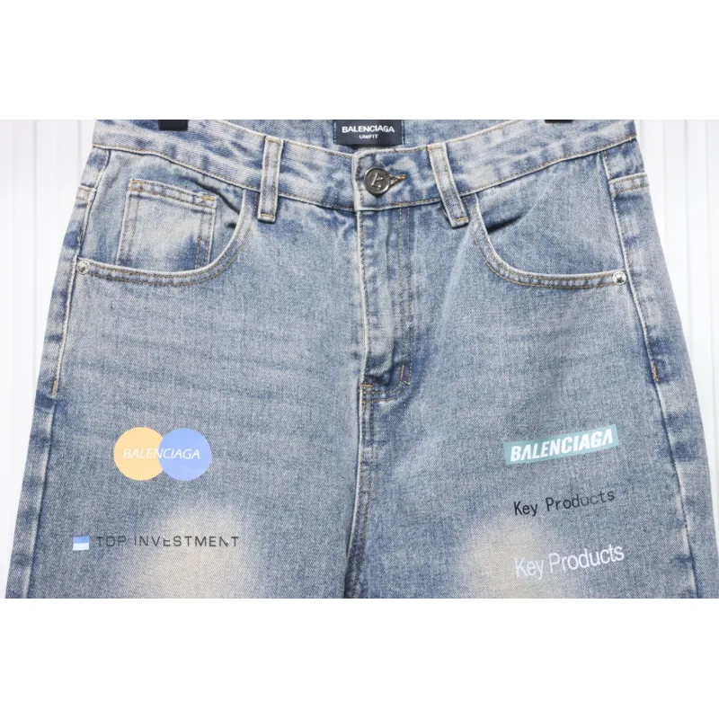 Balenciaga Lettering Printed Jeans Blue