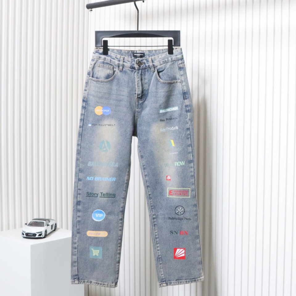 Balenciaga Lettering Printed Jeans Blue