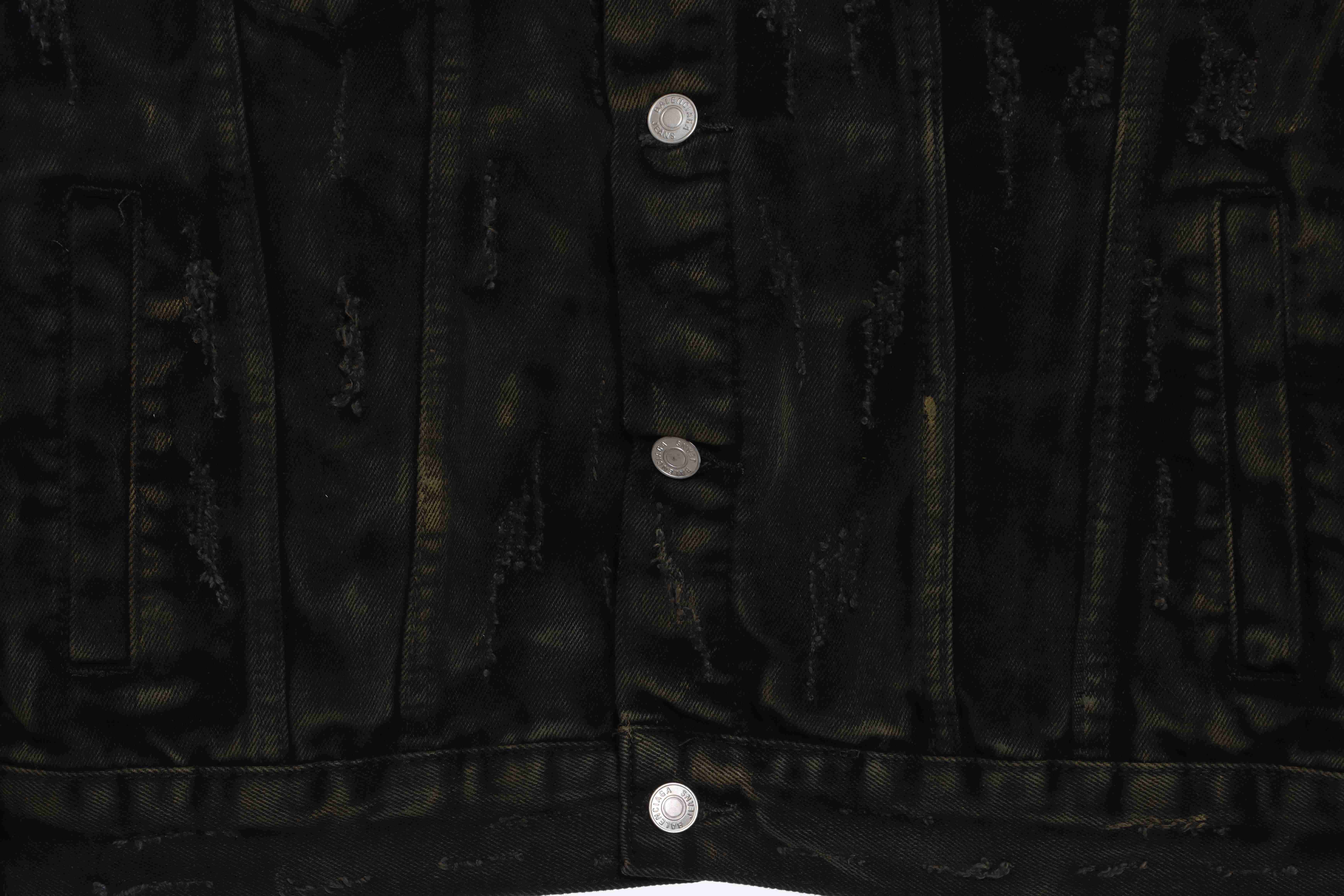 Balenciaga Mud-Dyed Printed Ripped Denim Jacket