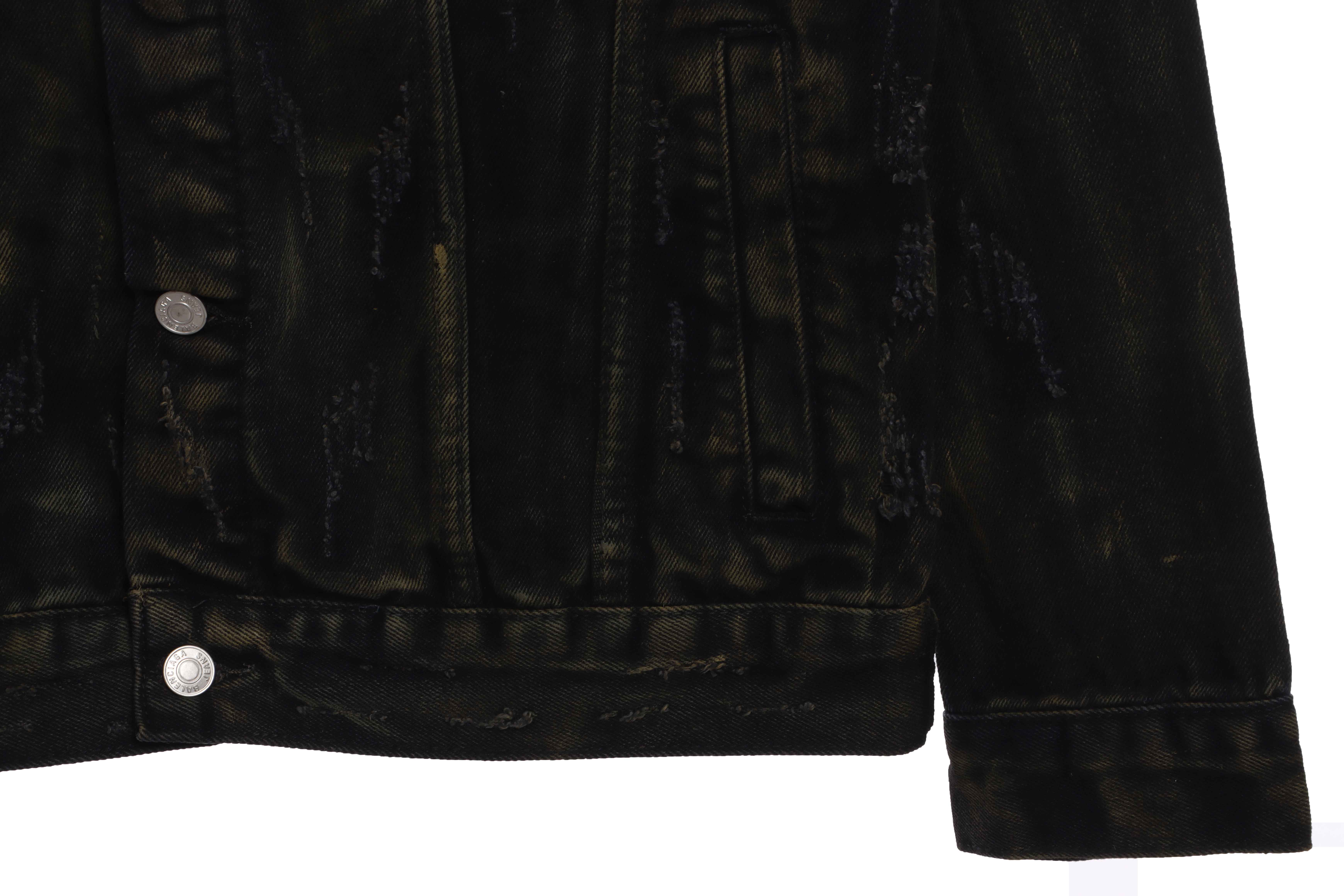 Balenciaga Mud-Dyed Printed Ripped Denim Jacket