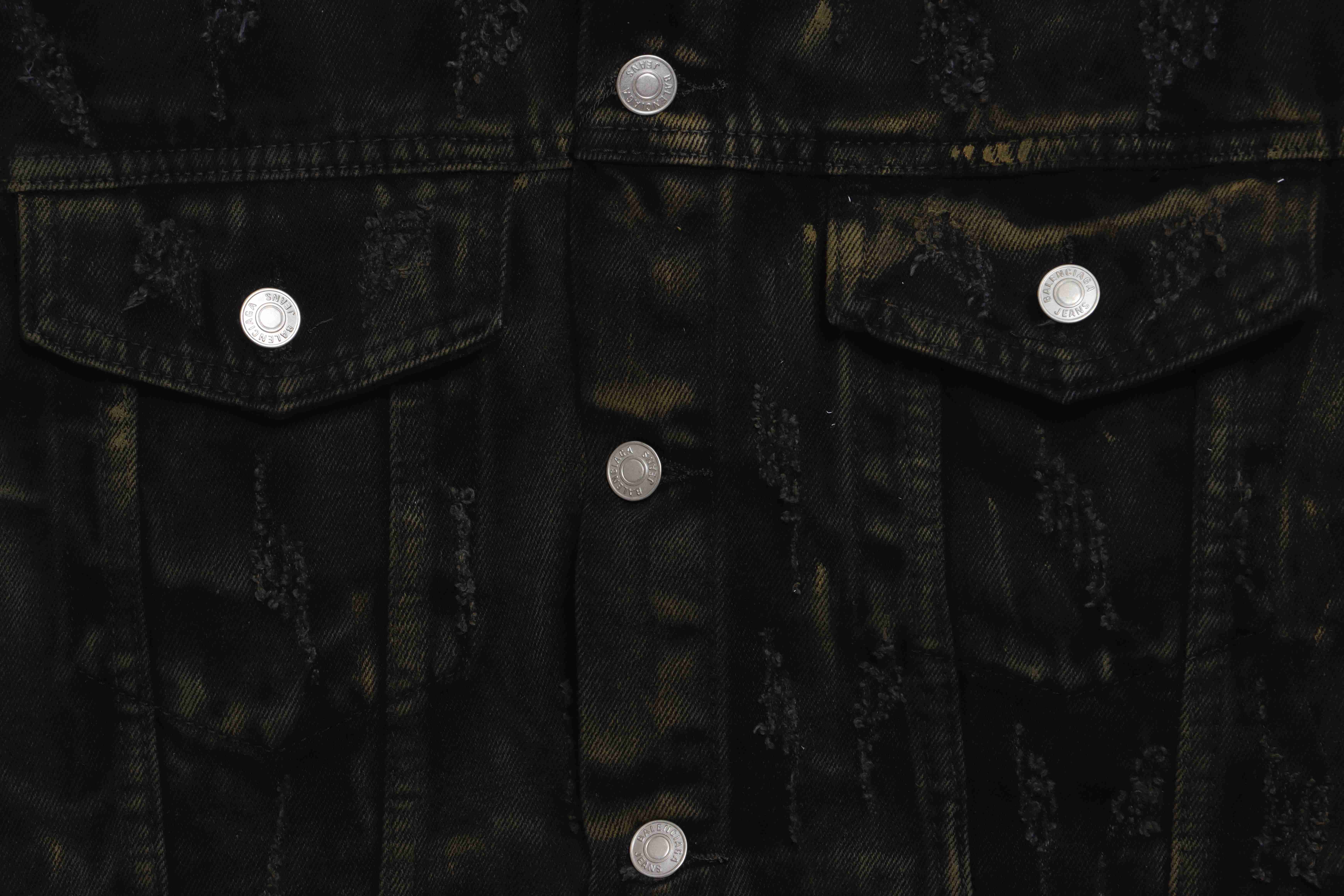 Balenciaga Mud-Dyed Printed Ripped Denim Jacket