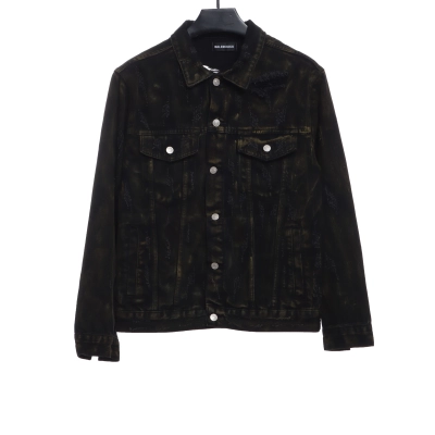 Balenciaga Mud-Dyed Printed Ripped Denim Jacket 01