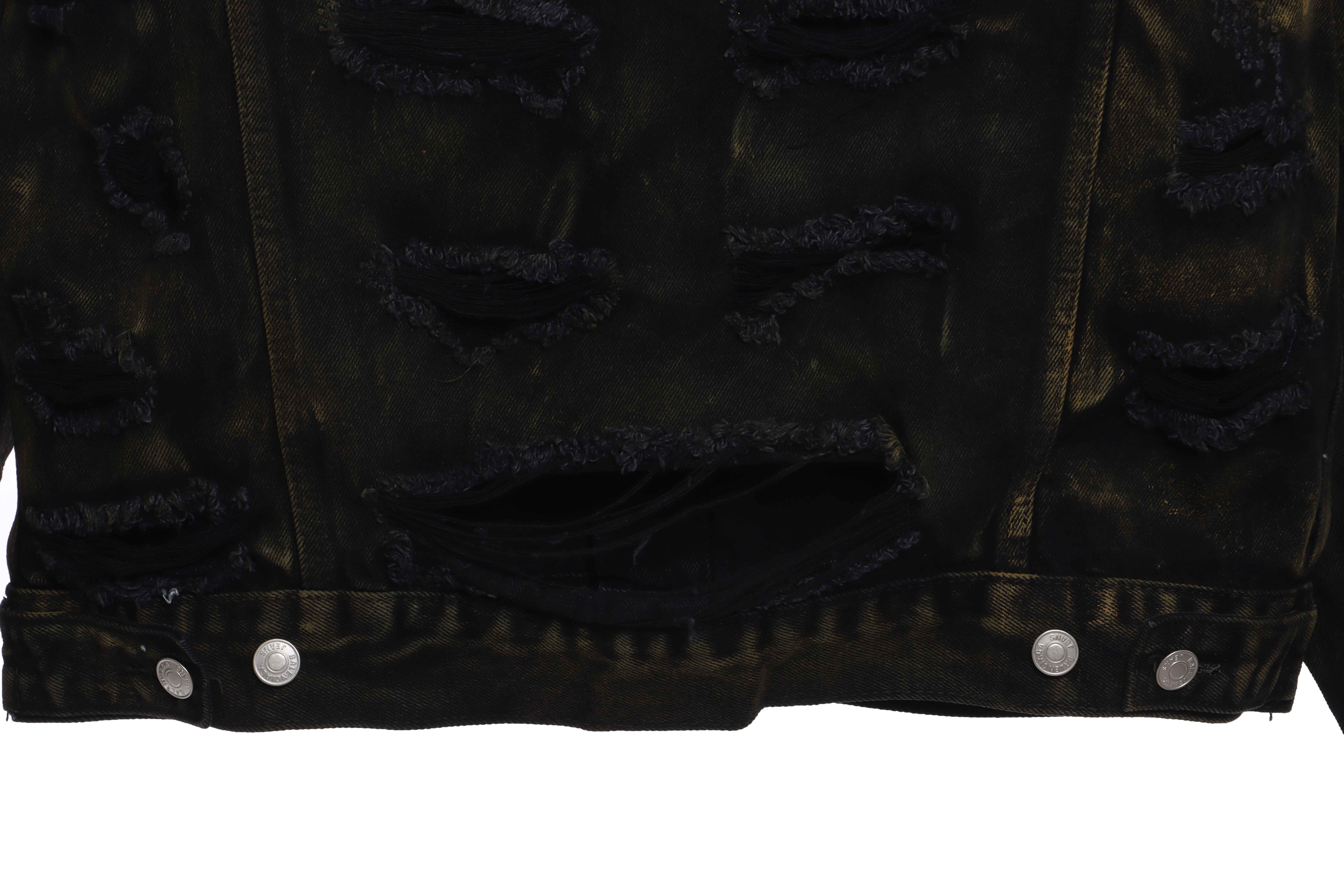 Balenciaga Mud-Dyed Printed Ripped Denim Jacket