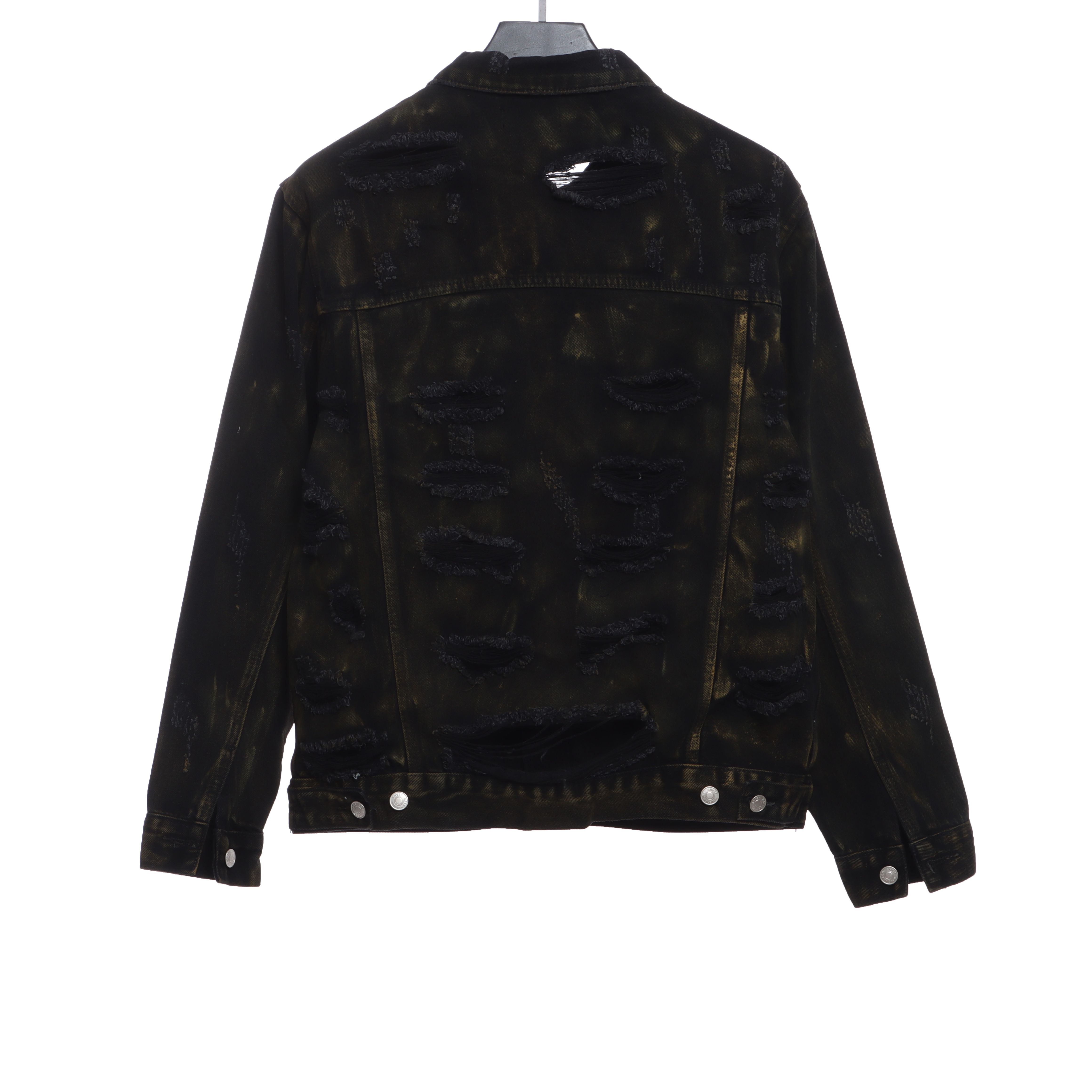 Balenciaga Mud-Dyed Printed Ripped Denim Jacket