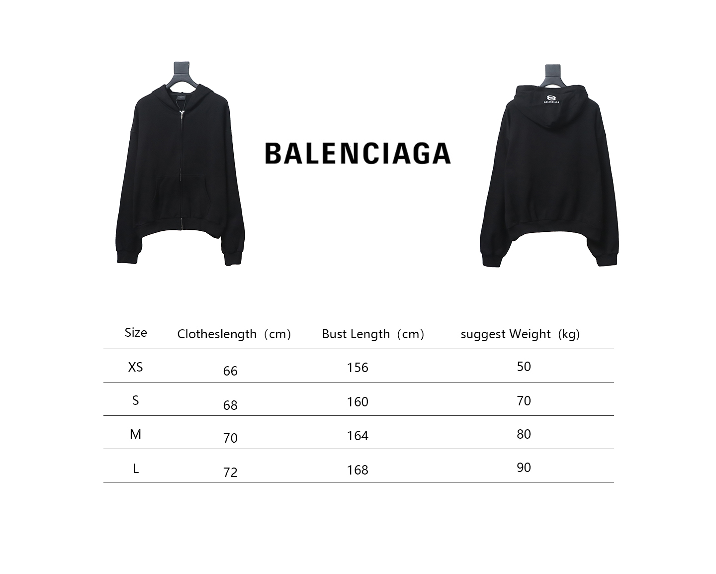 Balenciaga New Simple Hooded Zip-Up Jacket Black