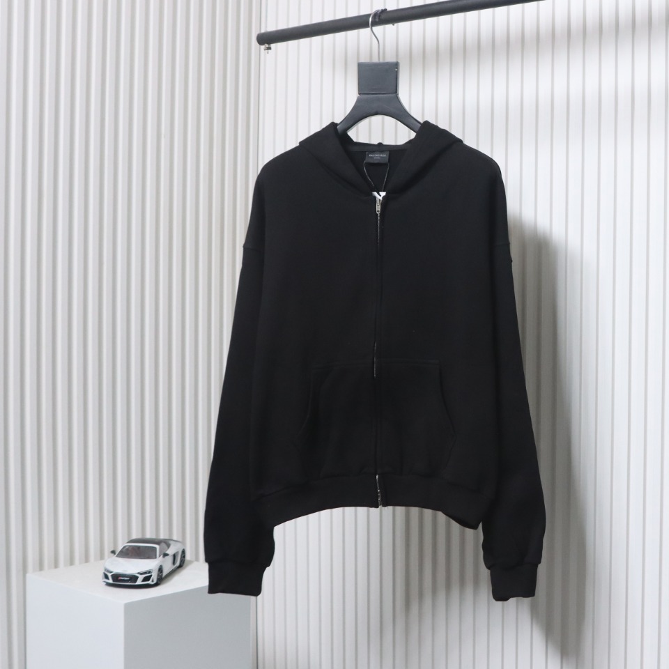 Balenciaga New Simple Hooded Zip-Up Jacket Black