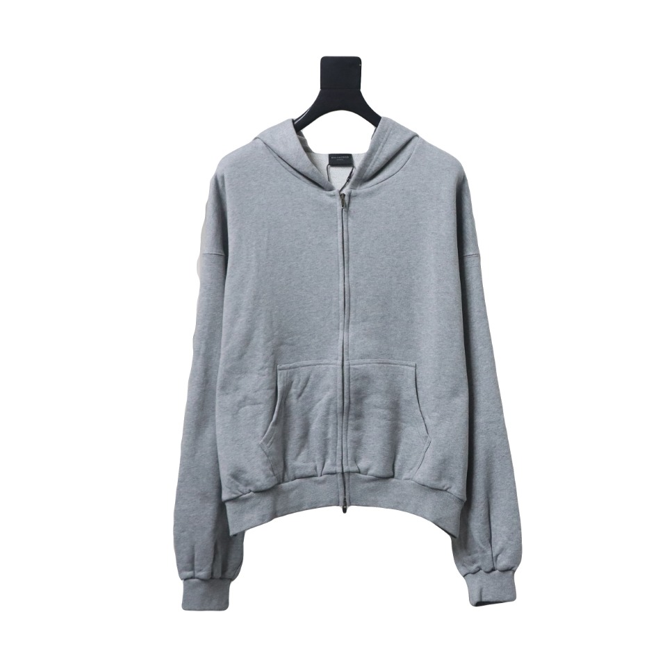 Balenciaga New Simple Hooded Zip-Up Jacket Grey