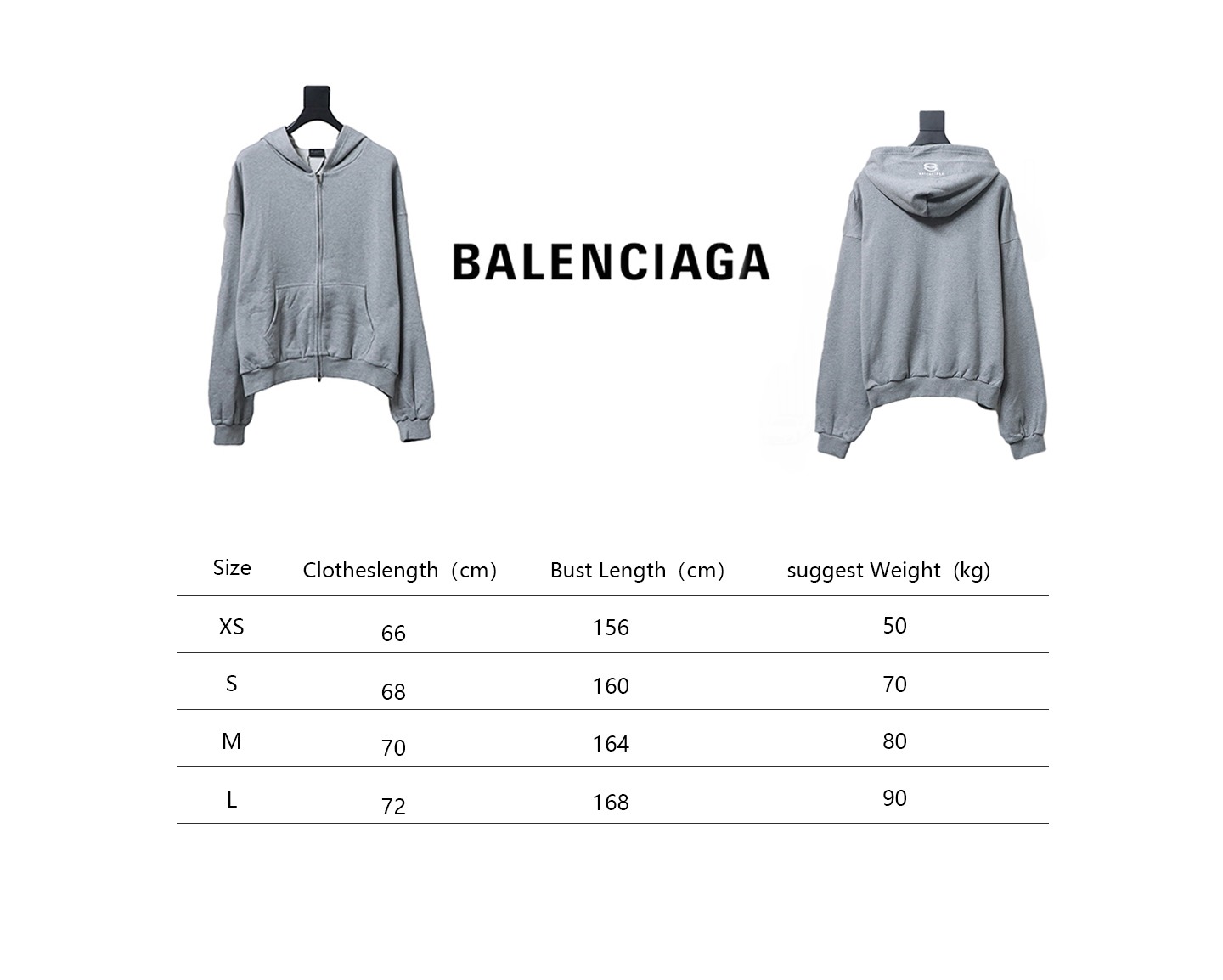 Balenciaga New Simple Hooded Zip-Up Jacket Grey