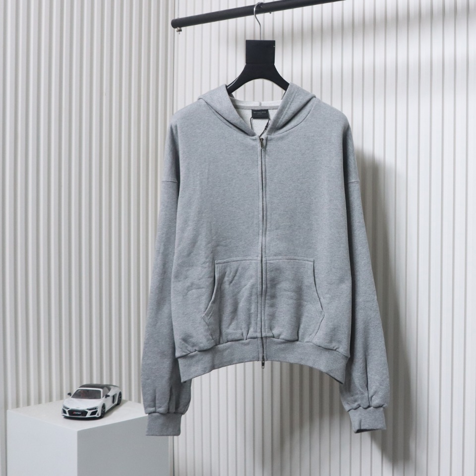 Balenciaga New Simple Hooded Zip-Up Jacket Grey