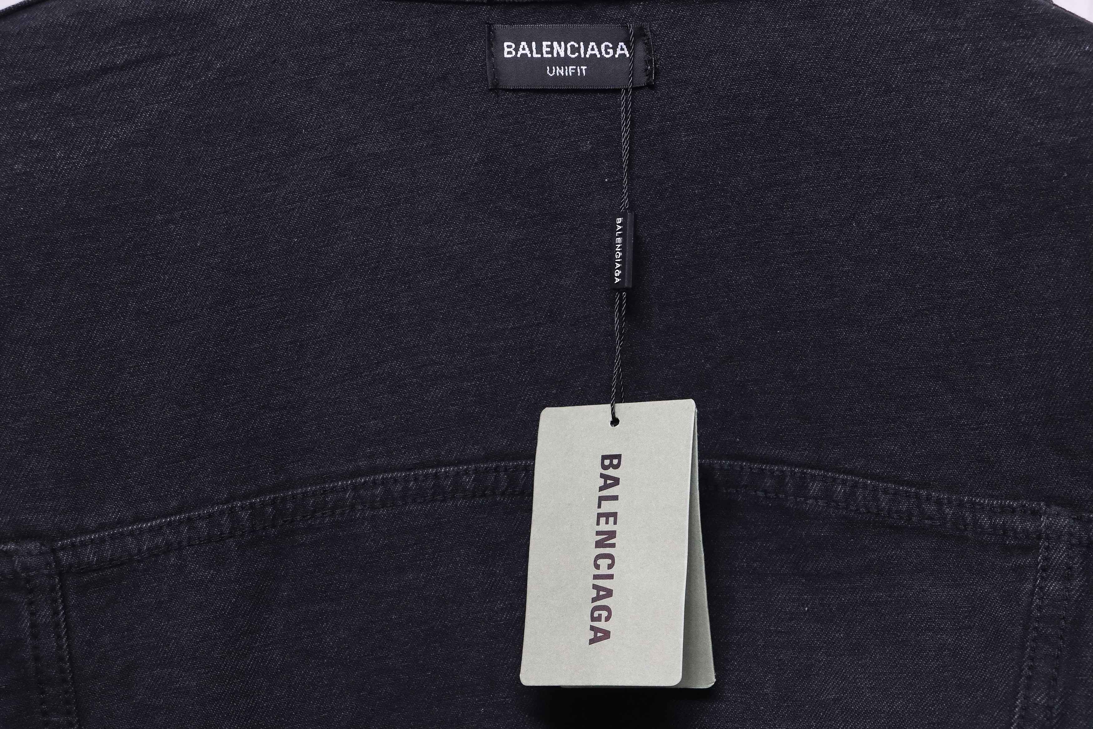 Balenciaga Retro Distressed Starry-Eyed Washed Denim Jacket Black