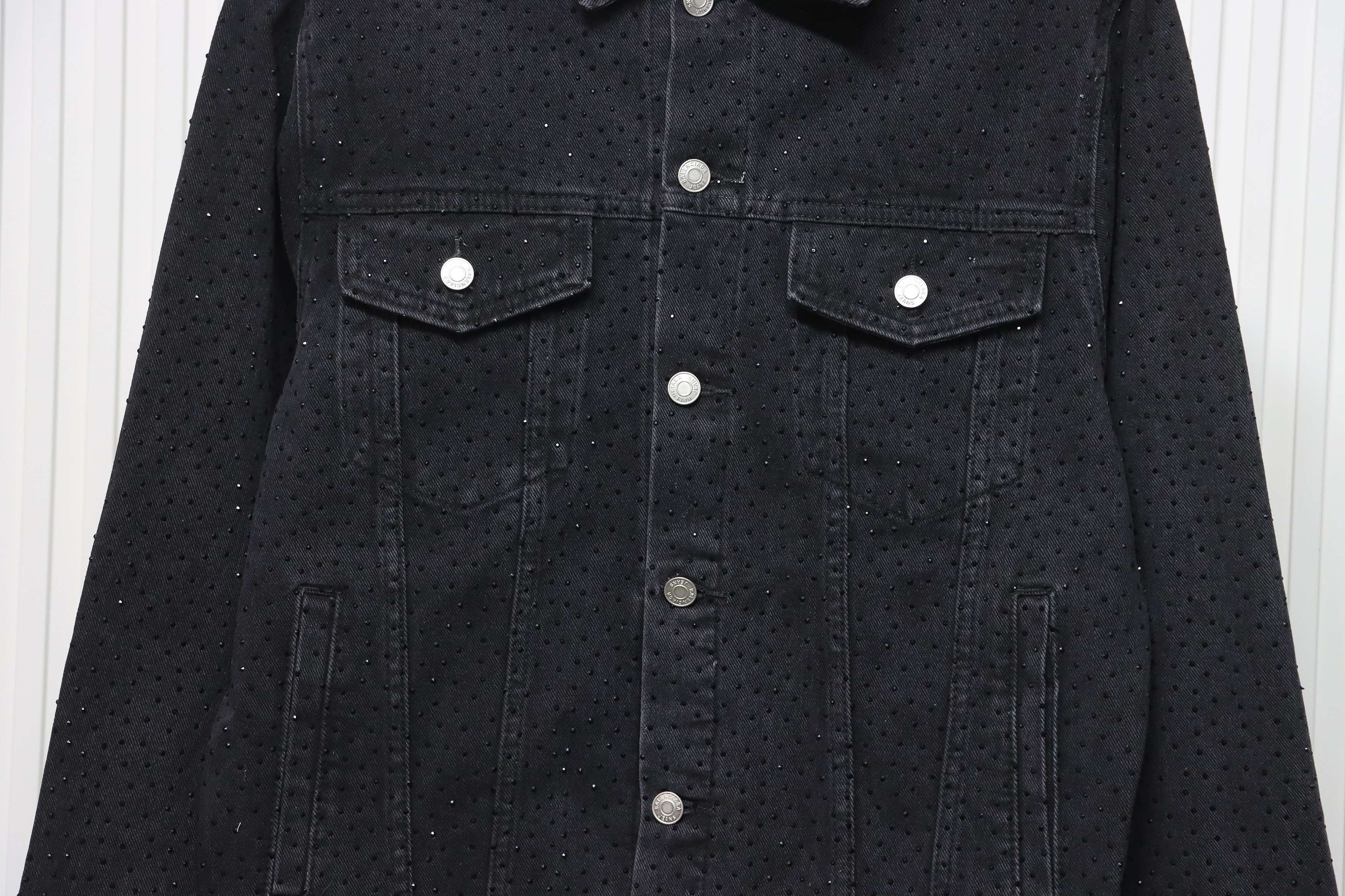 Balenciaga Retro Distressed Starry-Eyed Washed Denim Jacket Black