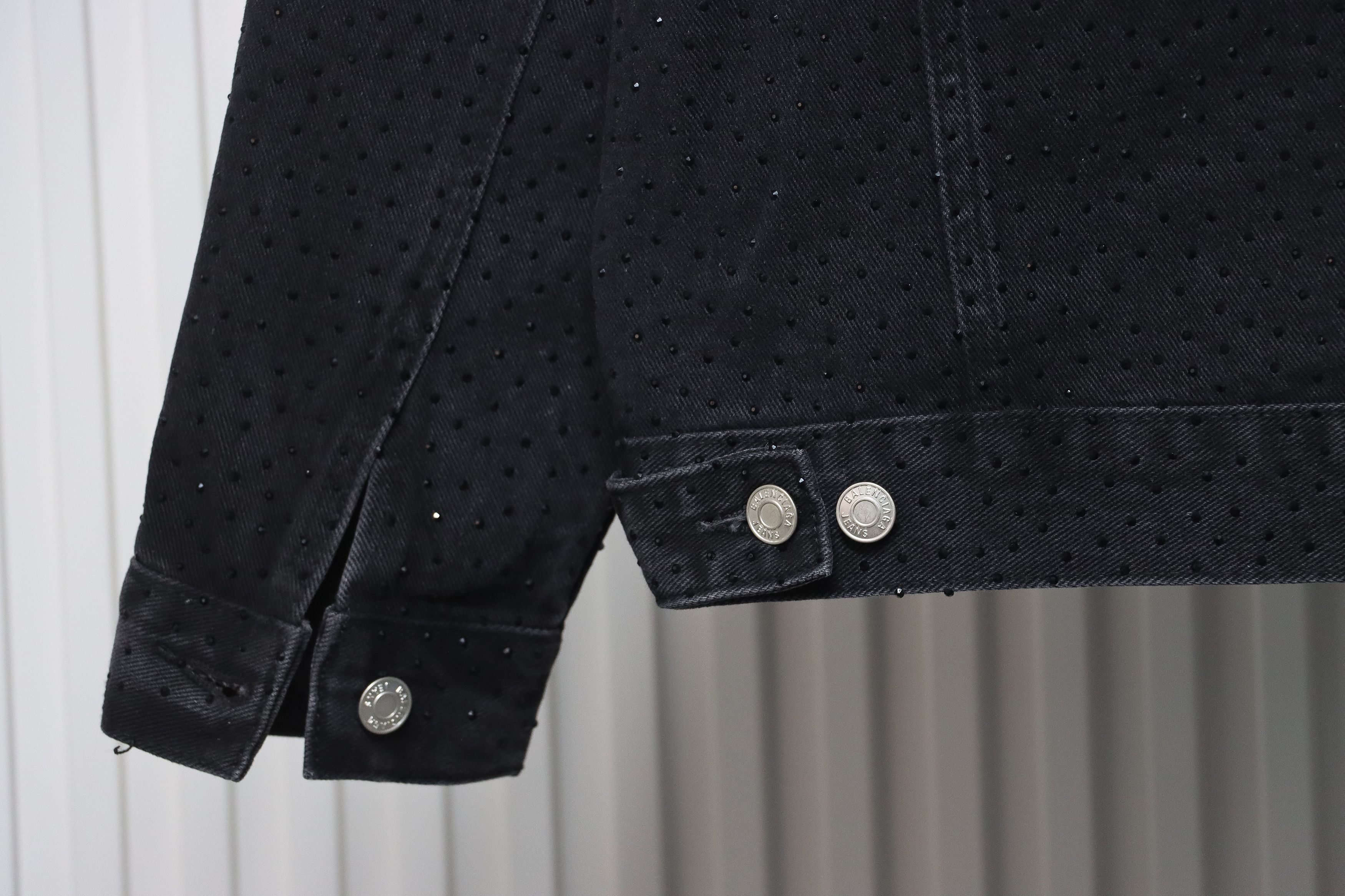 Balenciaga Retro Distressed Starry-Eyed Washed Denim Jacket Black