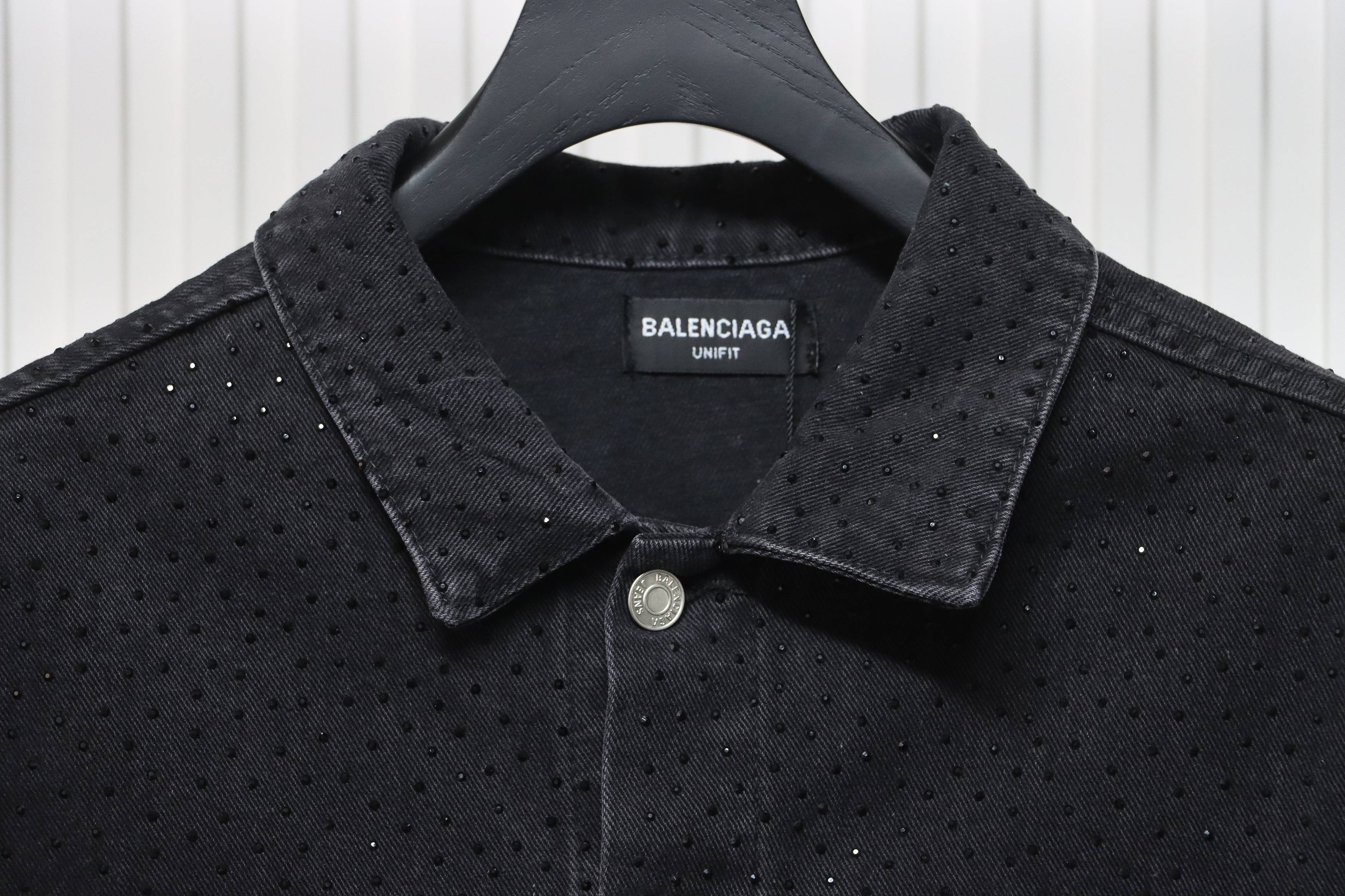 Balenciaga Retro Distressed Starry-Eyed Washed Denim Jacket Black