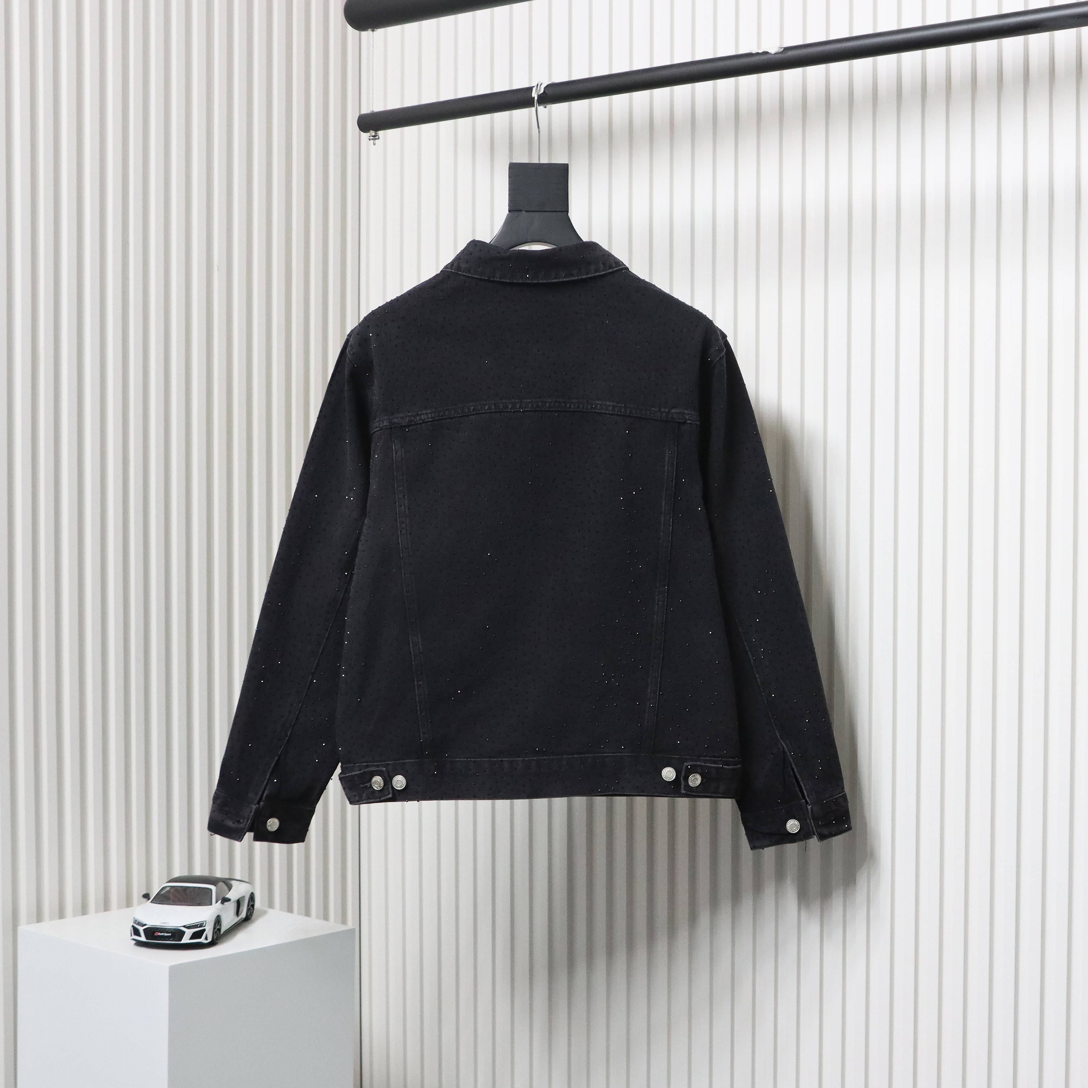 Balenciaga Retro Distressed Starry-Eyed Washed Denim Jacket Black