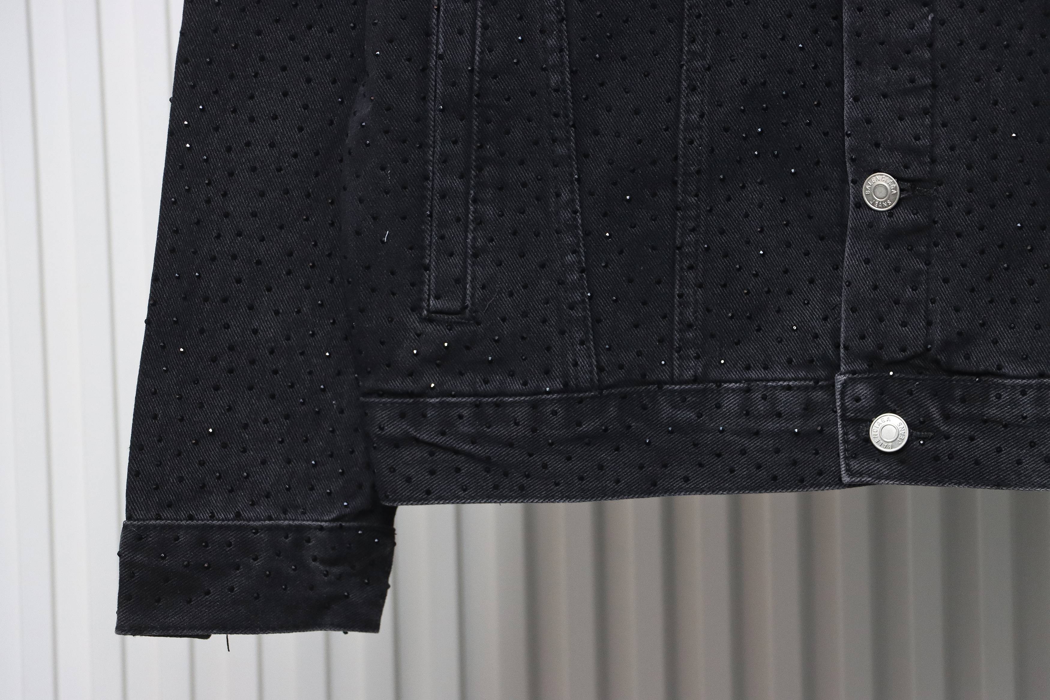 Balenciaga Retro Distressed Starry-Eyed Washed Denim Jacket Black