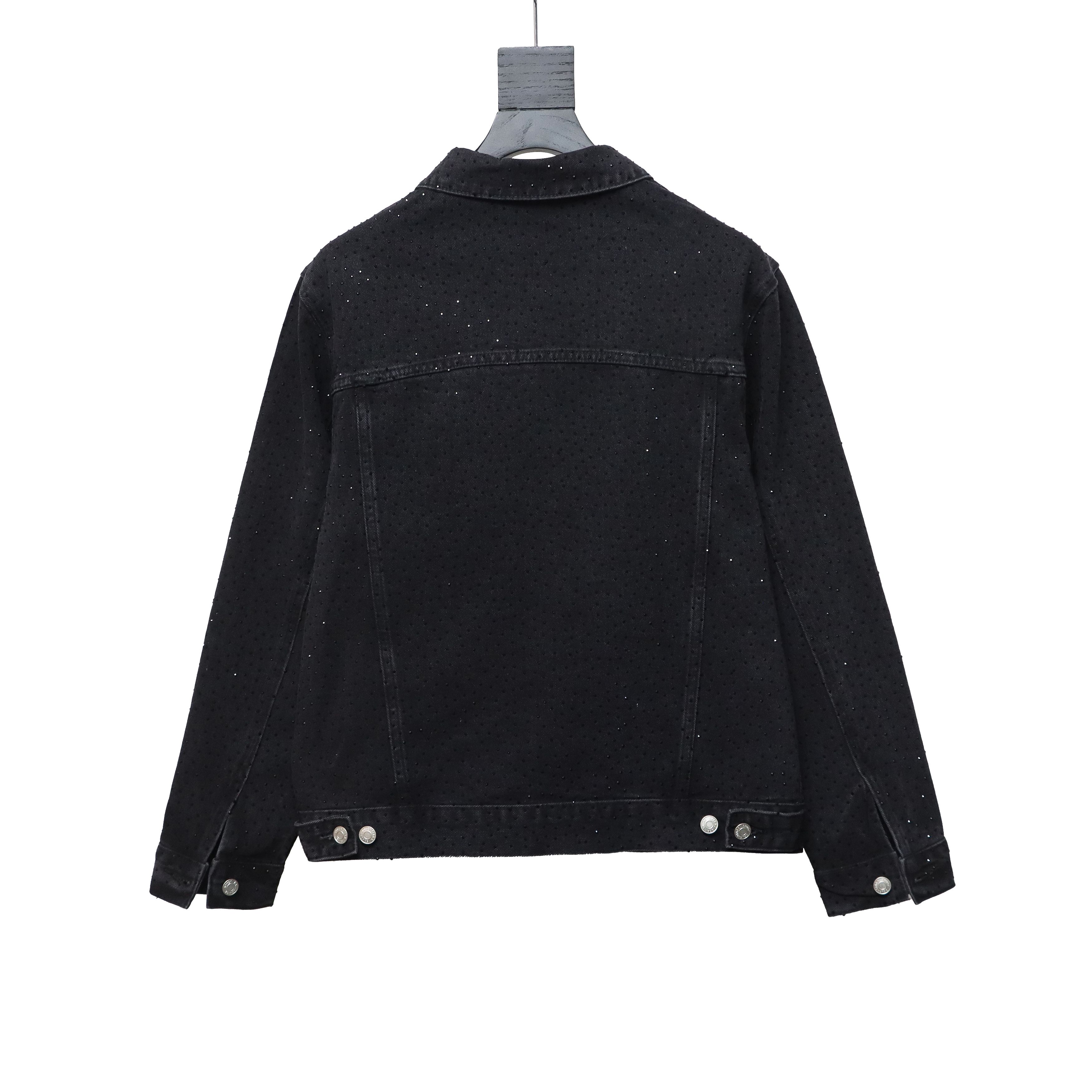 Balenciaga Retro Distressed Starry-Eyed Washed Denim Jacket Black