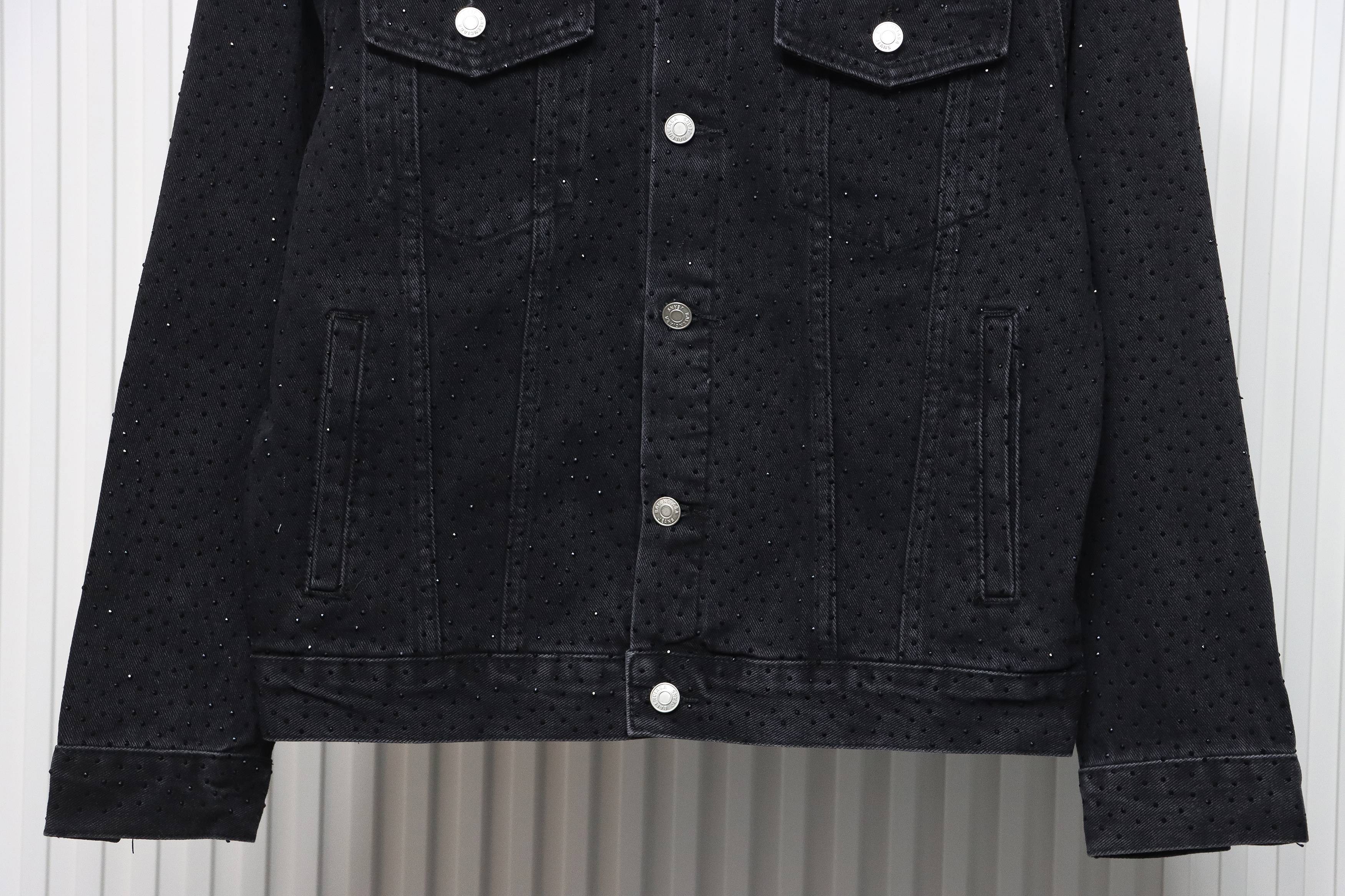 Balenciaga Retro Distressed Starry-Eyed Washed Denim Jacket Black