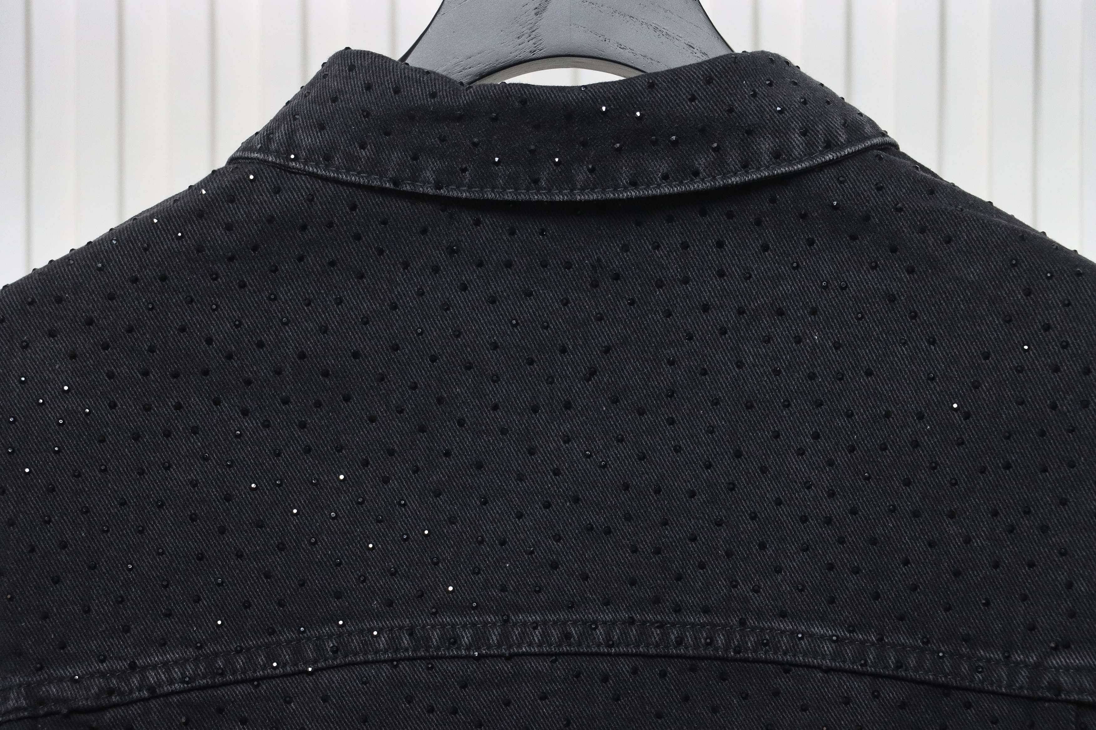 Balenciaga Retro Distressed Starry-Eyed Washed Denim Jacket Black