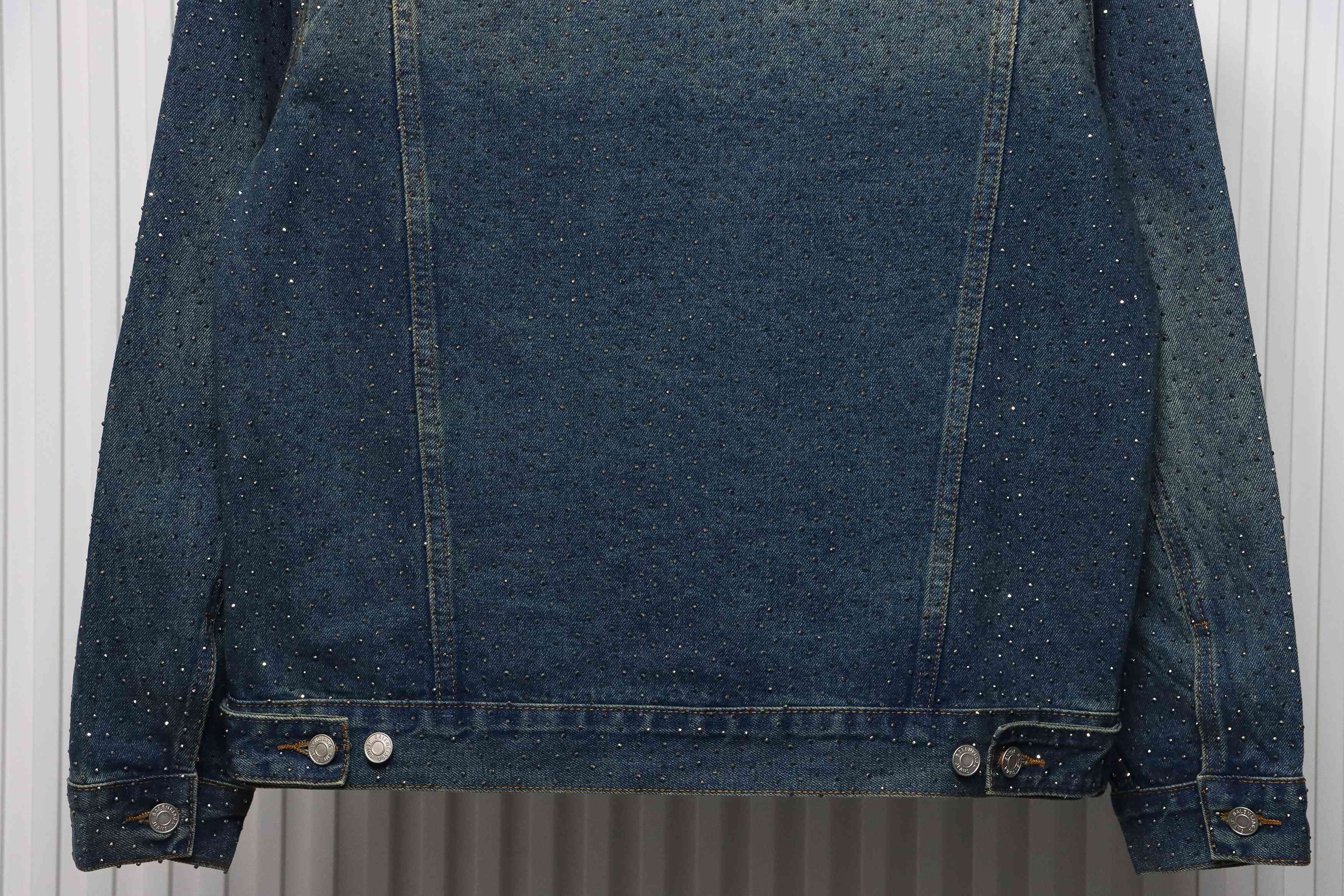 Balenciaga Retro Distressed Starry-Eyed Washed Denim Jacket Blue