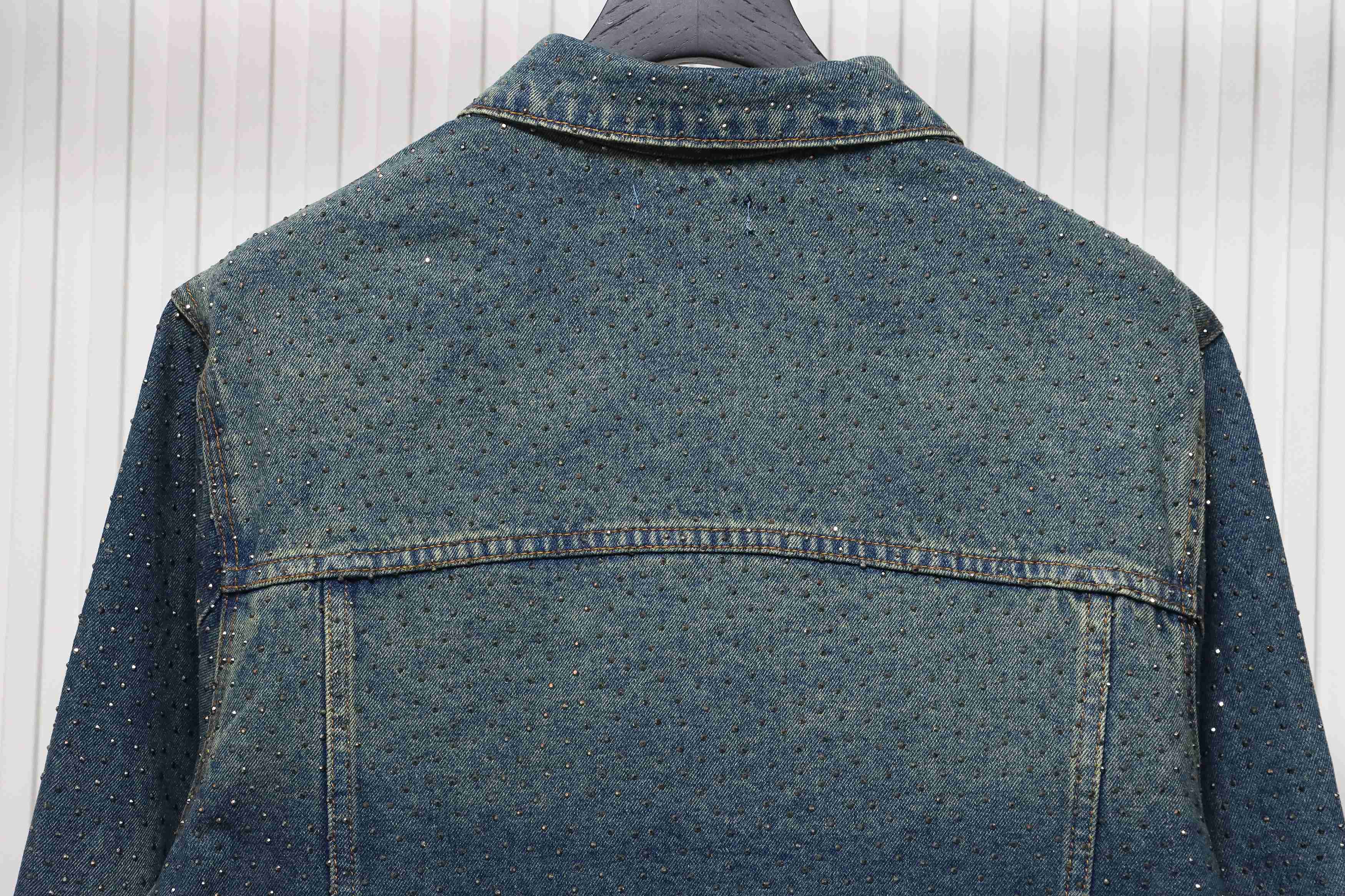 Balenciaga Retro Distressed Starry-Eyed Washed Denim Jacket Blue